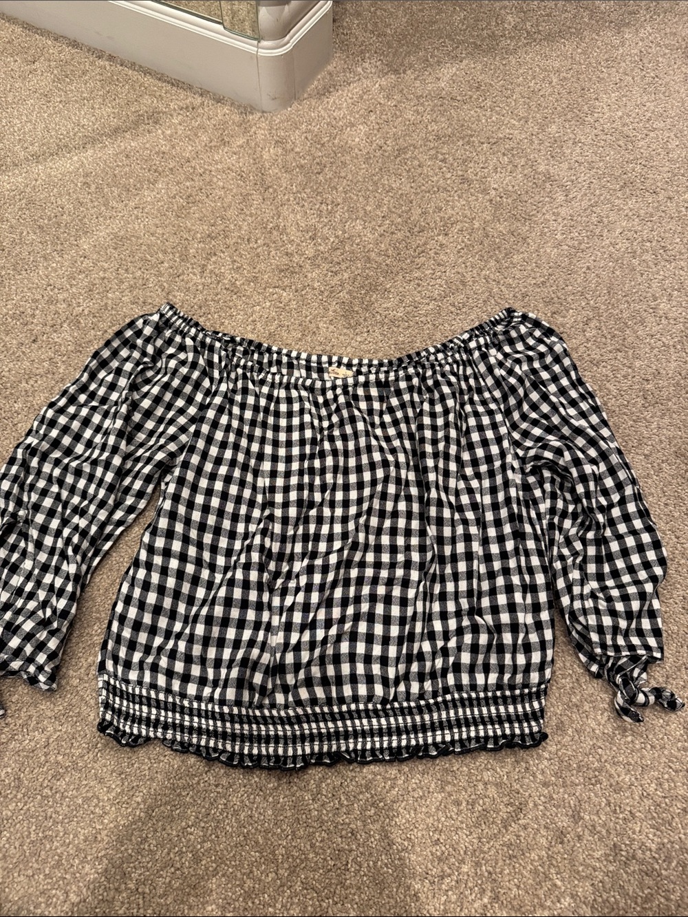 Hollister Black & White Gingham Off-Shoulder Top